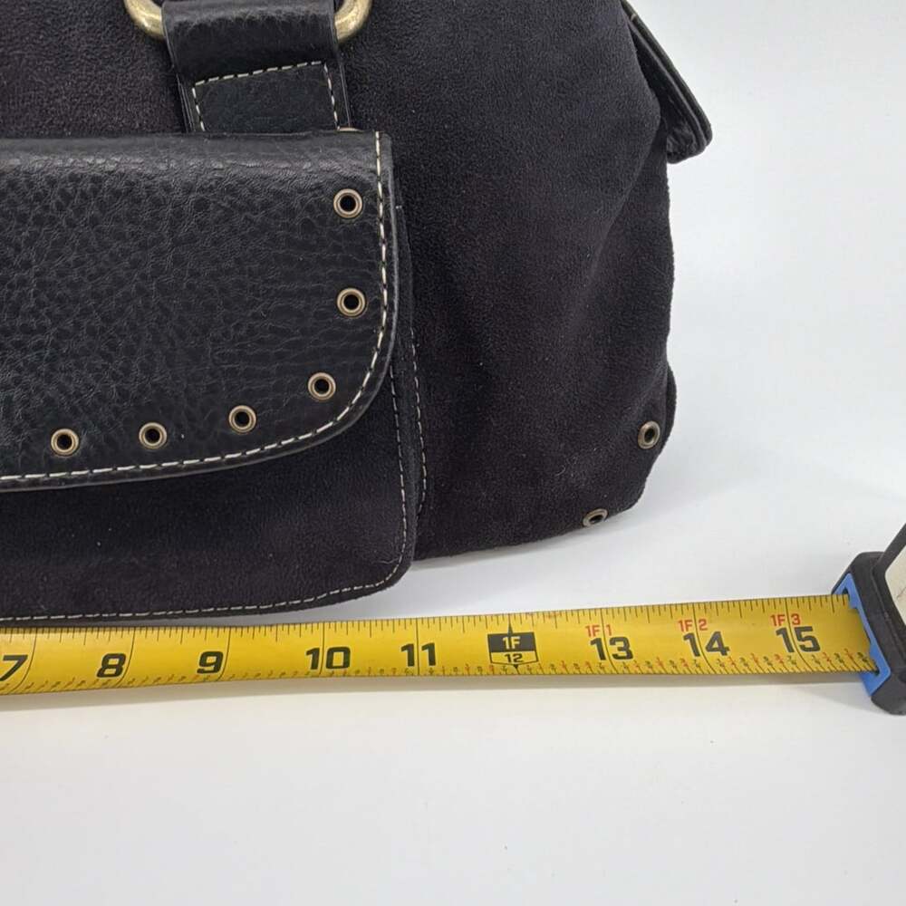 VTG Sag Harbor Faux Suede Black Satchel Shoulder Bag Y2K Style Studded Detail - Picture 9 of 11